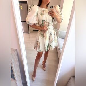 Aje Designer Elegant Floral Puff Sleeve Dress